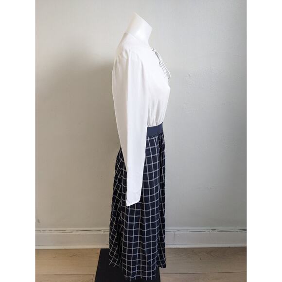 Ted Baker Size 1 US 4 Fancesa Combo Dress White Navy Blue Plaid Long Sleeves - Picture 11 of 16